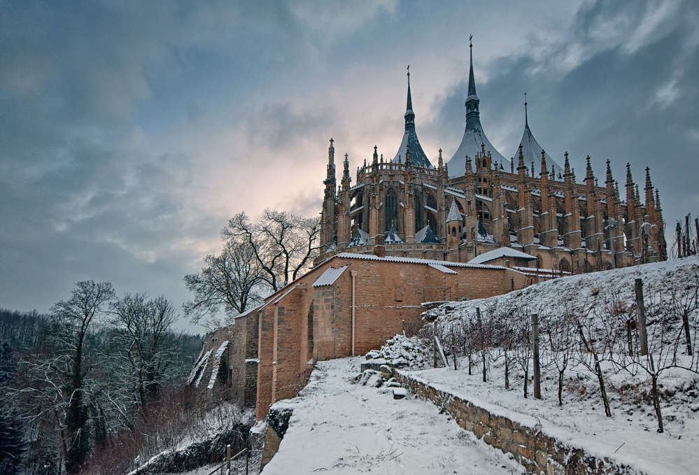 Church of St. Barbara in snow